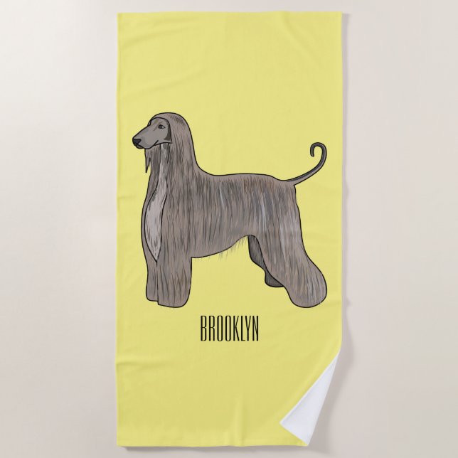 Afghan hound dog cartoon illustration  beach towel (Front)