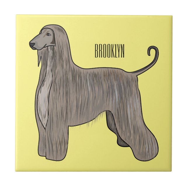 Afghan hound dog cartoon illustration  ceramic tile (Front)