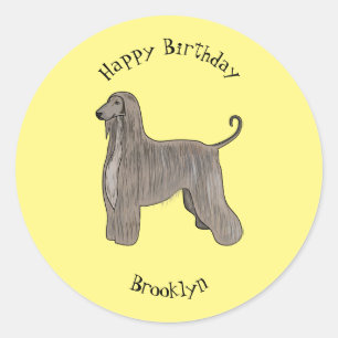 Afghan hound dog cartoon illustration classic round sticker