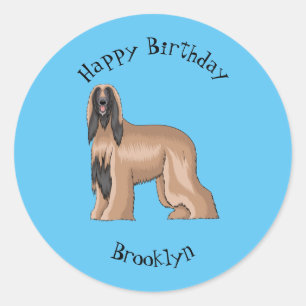 Afghan hound dog cartoon illustration classic round sticker
