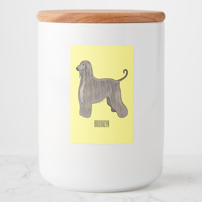Afghan hound dog cartoon illustration  food label (Front)
