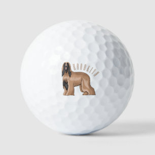 Afghan hound dog cartoon illustration golf balls