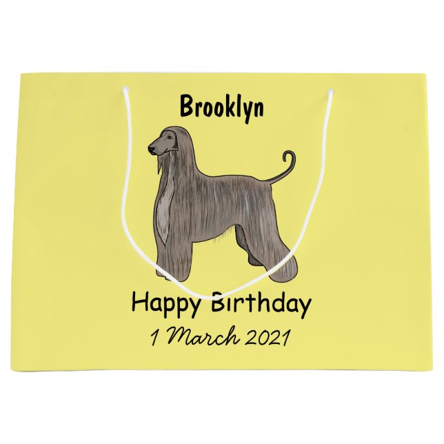 Afghan hound dog cartoon illustration large gift bag (Front)