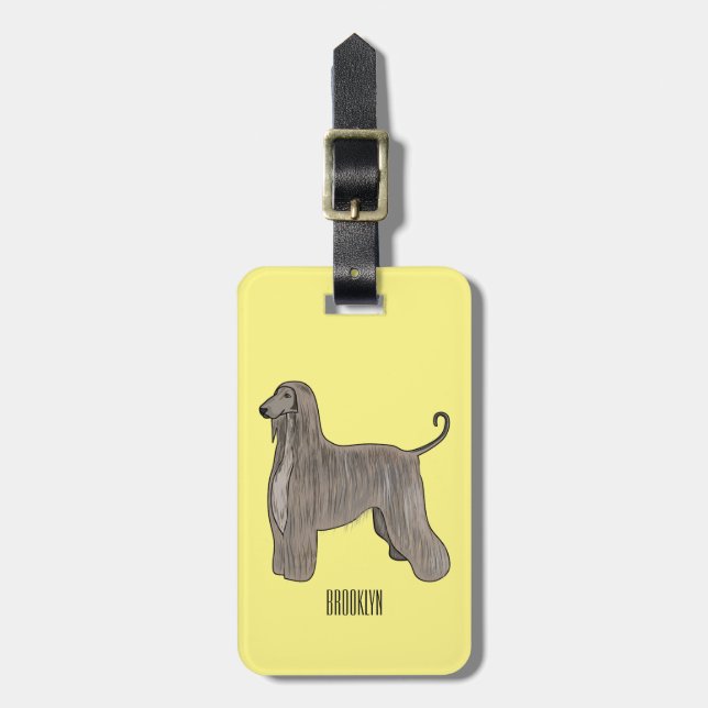 Afghan hound dog cartoon illustration luggage tag (Front Vertical)