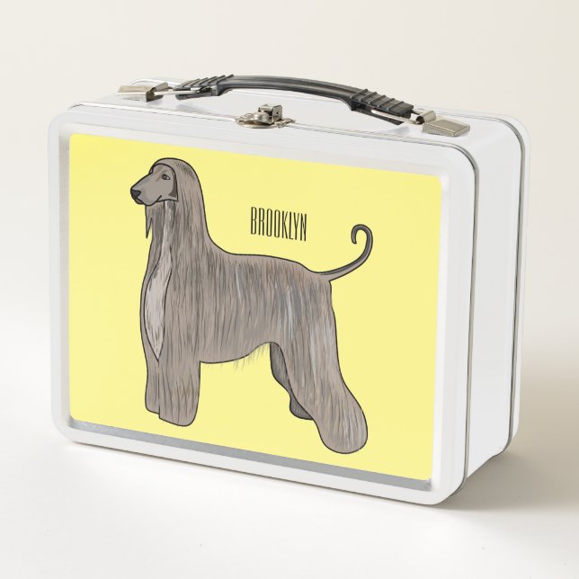 Afghan hound dog cartoon illustration  metal lunch box (Front)