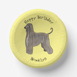 Afghan hound dog cartoon illustration paper plate