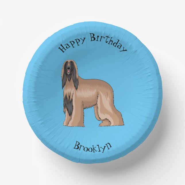 Afghan hound dog cartoon illustration  paper plate (Front)