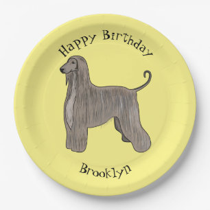 Afghan hound dog cartoon illustration paper plate
