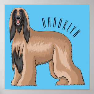 Afghan hound dog cartoon illustration poster