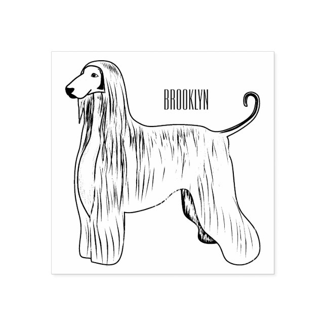 Afghan hound dog cartoon illustration rubber stamp (Imprint)