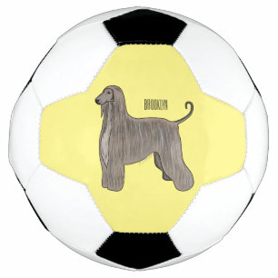 Afghan hound dog cartoon illustration soccer ball