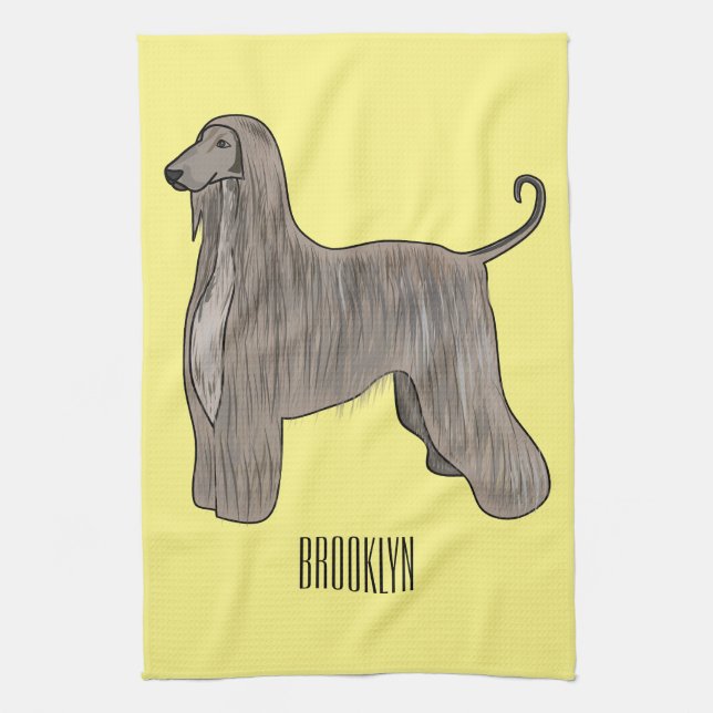 Afghan hound dog cartoon illustration  tea towel (Vertical)