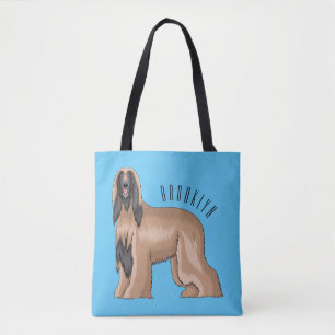 Afghan hound dog cartoon illustration tote bag