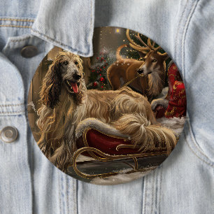 Afghan Hound Dog Christmas Festive 6 Cm Round Badge