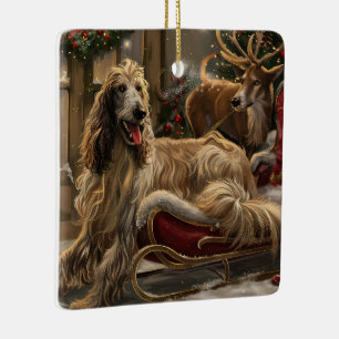 Afghan Hound Dog Christmas Festive Ceramic Ornament
