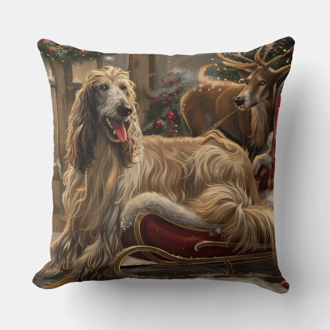 Afghan Hound Dog Christmas Festive Cushion (Front)