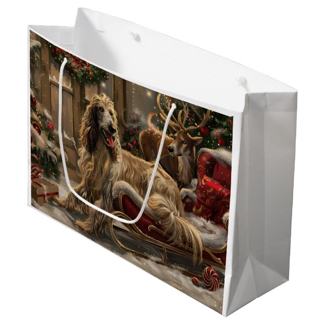Afghan Hound Dog Christmas Festive Large Gift Bag (Front Angled)