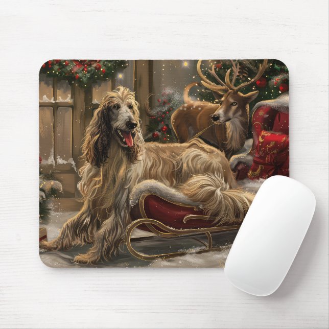 Afghan Hound Dog Christmas Festive Mouse Pad (With Mouse)