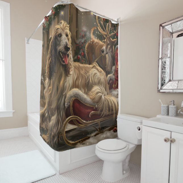 Afghan Hound Dog Christmas Festive Shower Curtain (In Situ)