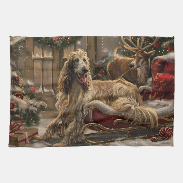 Afghan Hound Dog Christmas Festive Tea Towel (Horizontal)