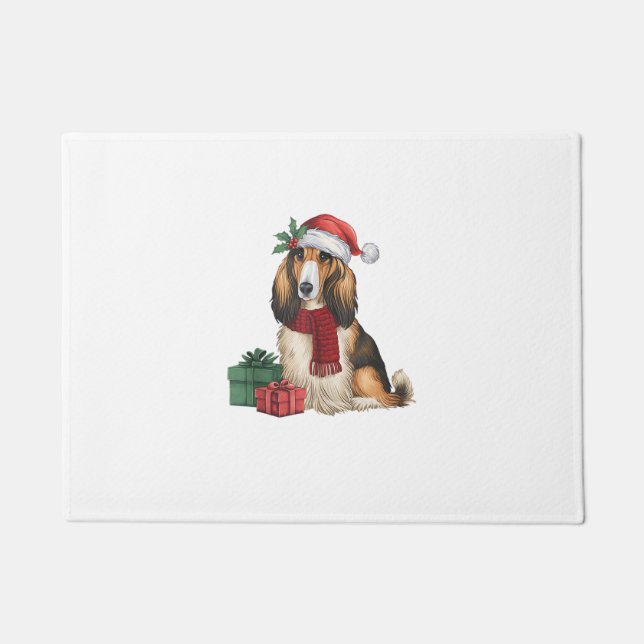 Afghan Hound Dog Christmas Parties Holiday Santa D Doormat (Front)