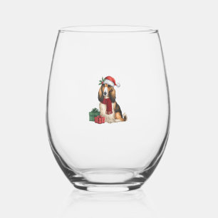 Afghan Hound Dog Christmas Parties Holiday Santa D Stemless Wine Glass