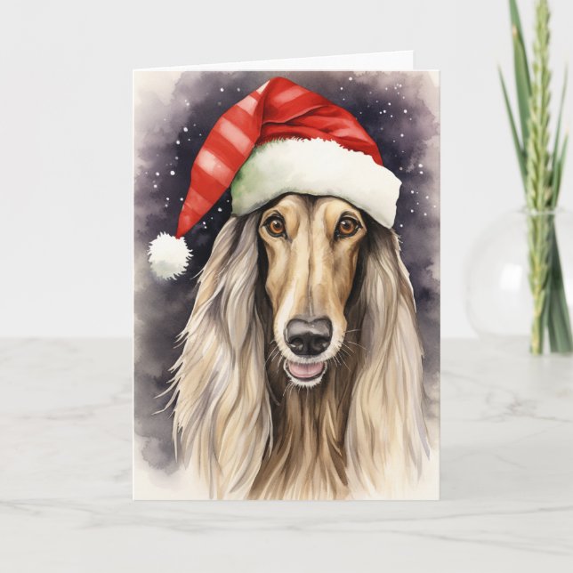 Afghan Hound Dog Christmas Santa Paws Festive  Thank You Card (Front)