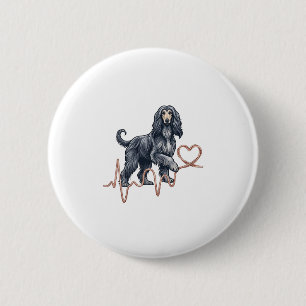 Afghan Hound Dog Heartbeat Line Heart 6 Cm Round Badge