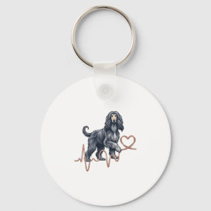 Afghan Hound Dog Heartbeat Line Heart Key Ring