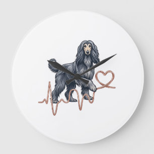 Afghan Hound Dog Heartbeat Line Heart Large Clock