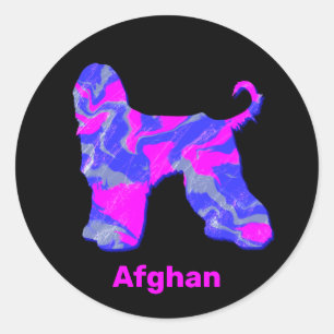 Afghan Hound Dog Hot Pink & Blue Classic Round Sticker