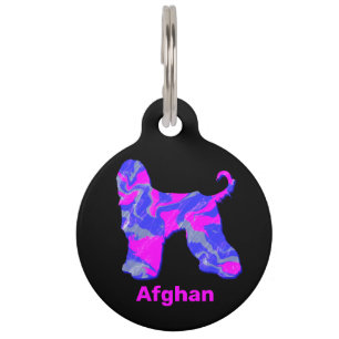 Afghan Hound Dog Hot Pink & Blue Pet Tag