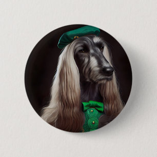 afghan hound dog in St. Patrick's Day Dress 6 Cm Round Badge