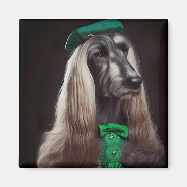 afghan hound dog in St. Patrick's Day Dress Magnet (Front)