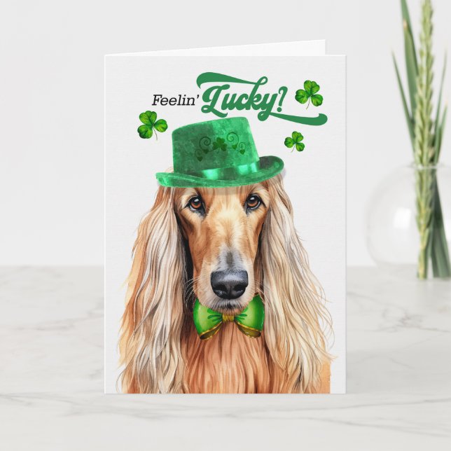 Afghan Hound Dog Lucky St Patrick's Day Holiday Card (Front)