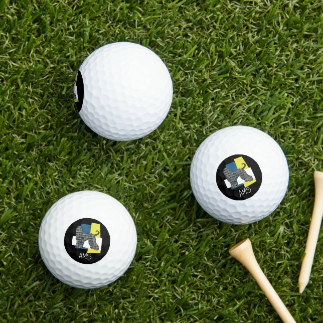 Afghan Hound Dog Monogram Silhouette TriGrid Black Golf Balls (Insitu Grass)