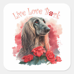 Afghan Hound Dog Mum Floral Square Sticker
