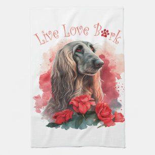 Afghan Hound Dog Mum Floral Tea Towel