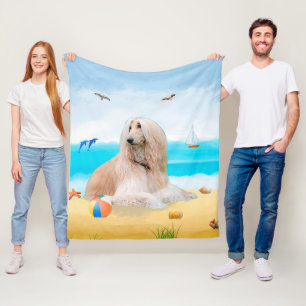 Afghan Hound Dog on Beach Fleece Blanket