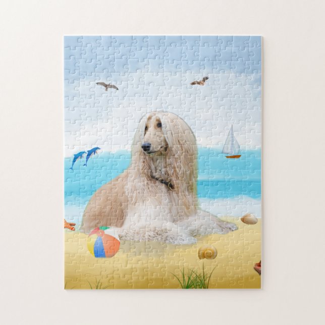 afghan hound dog on beach jigsaw puzzle (Vertical)