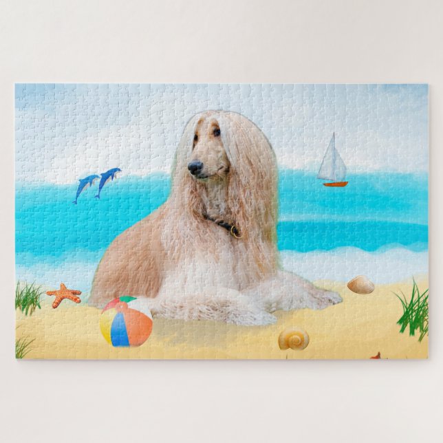 Afghan Hound Dog on Beach Jigsaw Puzzle (Horizontal)