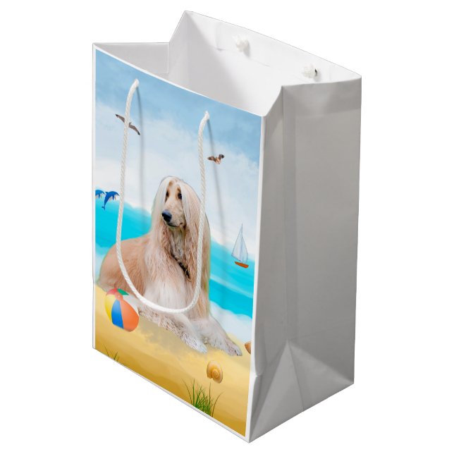 Afghan Hound Dog on Beach Medium Gift Bag (Front Angled)