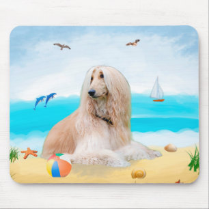 Afghan Hound Dog on Beach Mouse Pad