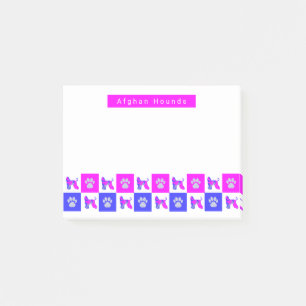 Afghan Hound Dog & Paw Hot Pink & Blue Post-it Notes