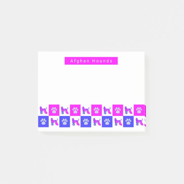 Afghan Hound Dog & Paw Hot Pink & Blue Post-it Notes (Front)