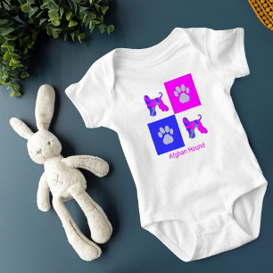 Afghan Hound Dog & Paw Pink and Blue Baby Bodysuit