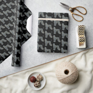 Afghan Hound Dog & Paw Yellow & Black Grid Lines Wrapping Paper