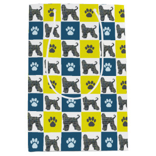 Afghan Hound Dog & Paw Yellow & Black Grid Medium Gift Bag