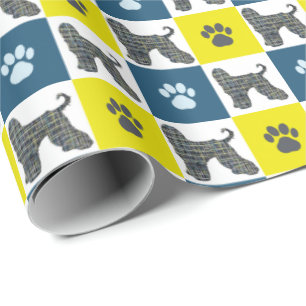 Afghan Hound Dog & Paw Yellow & Black Grid Wrapping Paper