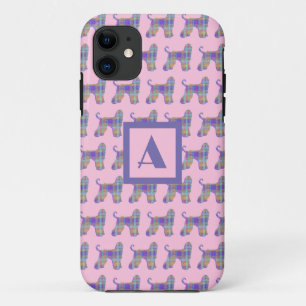 Afghan Hound Dog Pink & Purple Silhouette Monogram iPhone 11 Case